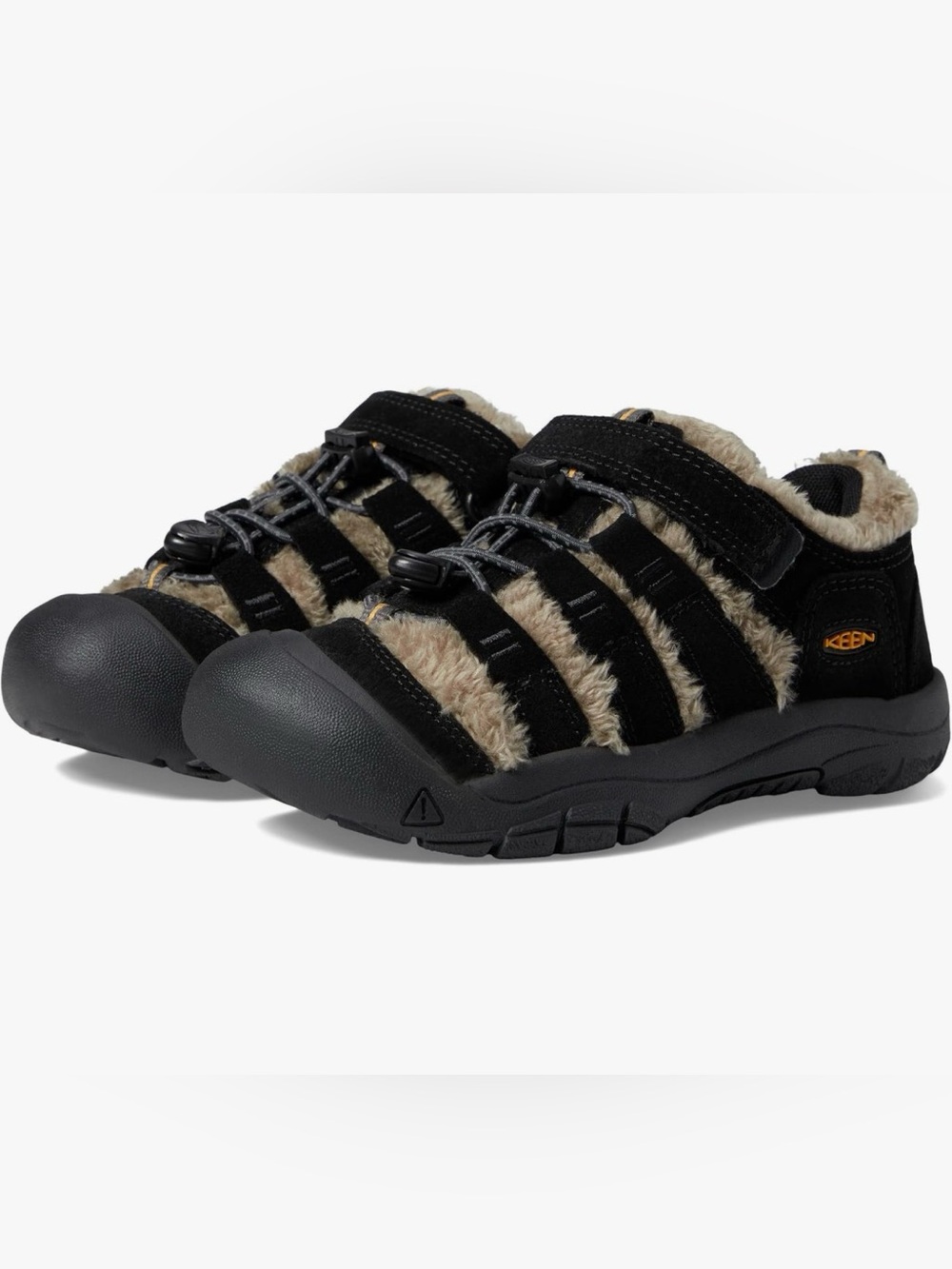 Keen Kids Black and Tan Faux-Fur Strap Sandals